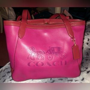 Pink and red Leather color block Coach Tote 27